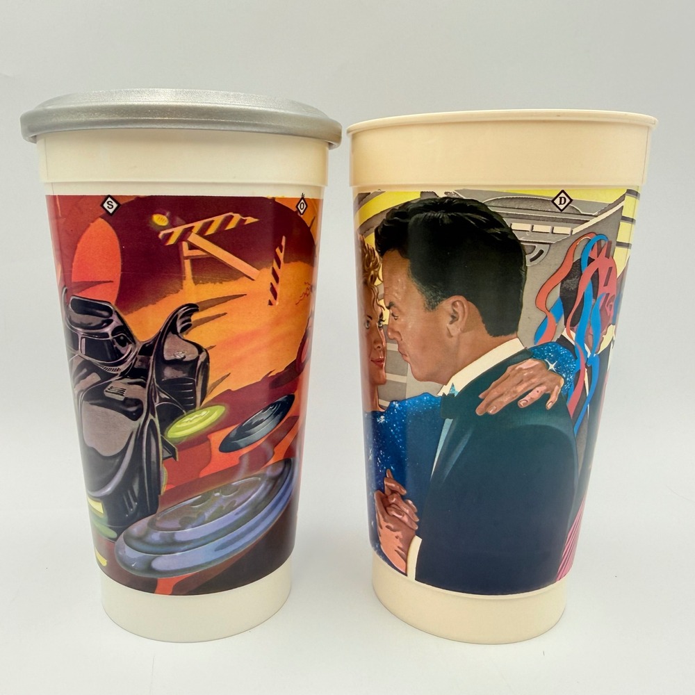 Vintage 1992 McDonald's Batman Returns Plastic Cups Set with Frisbee Lid
